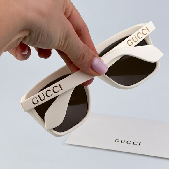 Gucci GG1570S 003 BRAND NEW Sunglasses Matte White Brown Unisex Pilot - Picture 3 of 11